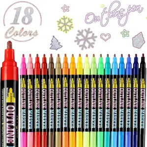 Outline Pens 18 Colors Fluorescent Glitter Double Dazzle Pens Line Pen Doodle for Gift Card Writing