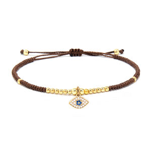 Nouvel Arrivage Bracelet Ajustable pour Homme, Fait Main en Corde Cirée avec Pendentif Œil Bleu et Breloque Œil Turc en Cuivre Plaqué Or 18K, Cadeau - Product Image 5