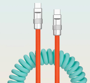 1M Nylon trenzado <span class=keywords><strong>rizado</strong></span> silicona líquida 240W tipo C a tipo C <span class=keywords><strong>Cable</strong></span> DE DATOS <span class=keywords><strong>Cable</strong></span> en espiral de resorte <span class=keywords><strong>Cable</strong></span> de carga para teléfono celular - Product Image 1