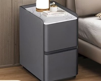 Meilleures ventes - Table de chevet intelligente en bois massif moderne avec 2 tiroirs, plusieurs ports USB, recharge pratique des appareils, haut-parleur Bluetooth