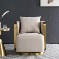 Fauteuil pivotant élégant en velours avec cadre doré, dossier haut ergonomique et coussin confortable pour salon et hôtel