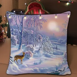 Fokusen sarung bantal dengan lampu LED, penutup bantal linen dekoratif Merry Natal untuk dekorasi sofa rumah dan sofa