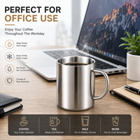 Mug à café isotherme en acier inoxydable à double paroi avec logo personnalisé, avec poignée, pour le camping, les voyages en plein air, tasse à thé