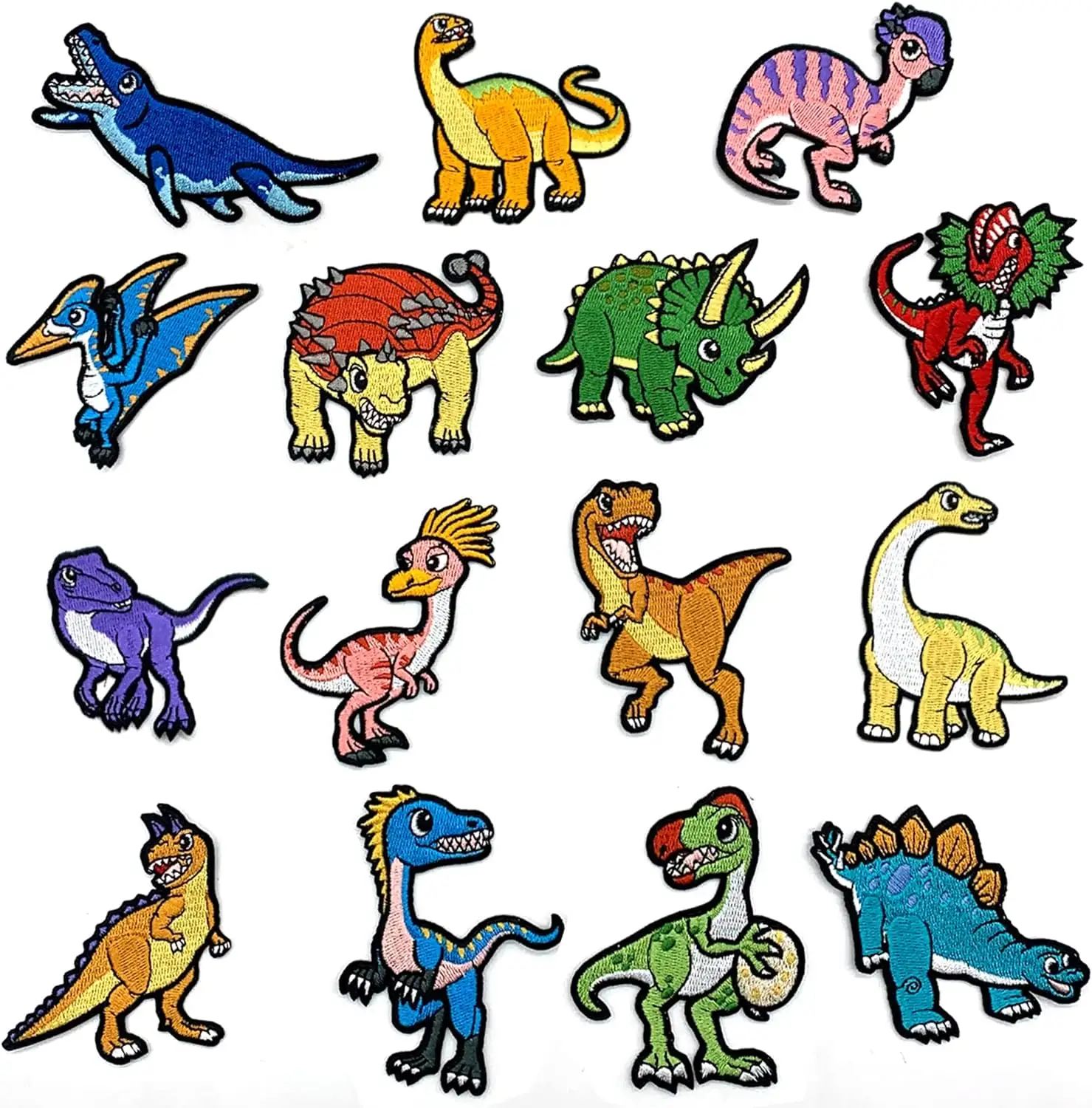15 Stück / Set Karikatur Dinosaurier-Stickerei Patch Dinosaurier-Eisenpatch trendige Kleidungs-Stickerei Patch Jeans dekorativ