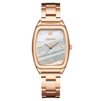Montre pour femme avec boîtier carré écologique sur mesure, fabriquée en usine, bracelet en acier, mouvement à quartz
