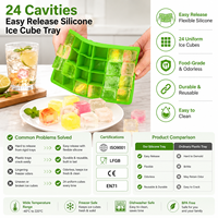 Plateau à glaçons en silicone à 24 cavités avec logo personnalisé, OEM ODM, qualité alimentaire, sans BPA, compatible congélateur, avec couvercle, emballage marque privée