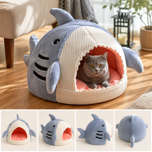 Shark Pattern Cat Dog <b>House</b> Winter Warm Yurt Semi-closed Pet <b>Bed</b> Universal Dog <b>Bed</b> - Product Image 6
