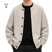 Kardigan Rajut Pria Nanteng Custom Berkualitas Tinggi 100% Katun Gaya Sederhana Warna Solid Kerah Ribbed Kancing Depan