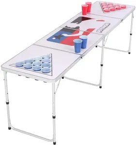 定制可折叠啤酒杯游戏桌坚固8英尺便携式折叠尾门啤酒乒乓桌带孔