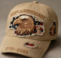 Gorra de Béisbol de 6 Paneles con Estampado Digital del 250 Aniversario de EE. UU., Bordado 3D, Visera Unisex, Personalizada, Estilo Urbano Informal, 100% Poliéster