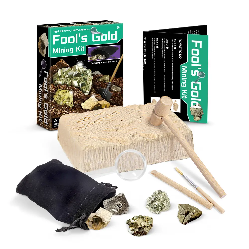 2022 Educational Archaeological Unisex Toy Fun Diy 5 Assorted Pyrite Mining Kit Golden Fool's Gold Dig Out For Kid