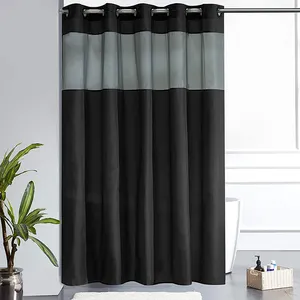 Hotel Weighted Shower Curtain Black Stall Shower Curtains for Restroom/72x84 Breathable Polyester Fabric Mesh Shower Curtain