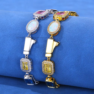 Hip-hop Custom Colored <b>Gemstone</b> <b>Bracelet</b> Women's Jewelry Jewelry Personality Trend Zircon Men's <b>Bracelet</b> Tanjing - Product Image 2