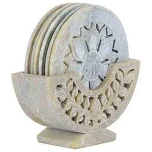 Best Selling Wholesale Soapstone Coffee Tea <b>Coasters</b> <b>Set</b> <b>With</b> <b>Holder</b> for Kitchen Dining Table Decor - Product Image 2