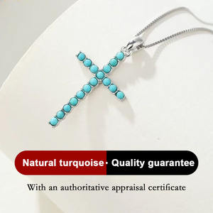 Prix usine Simple Turquoise Croix Collier Classique Lien Chaîne Argent Plaqué S925 Bijoux En Argent pour Cadeau - Product Image 2