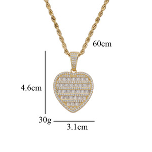 Pendentif hip-hop en forme de cœur, accessoires <span class=keywords><strong>rap</strong></span>, collier en cuivre et zircon, pendentif multi-couches rond en zirconium à assortir - Product Image 2