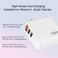 Chargeur mural rapide multi-appareils avec logo personnalisé, prise UK, 130W GaN, 3 ports PD 65W + QC3.0 45W