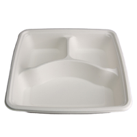 Assiettes rectangulaires réutilisables en bagasse biodégradable à 3 compartiments, robustes et compatibles micro-ondes, pour le déjeuner scolaire et les fêtes