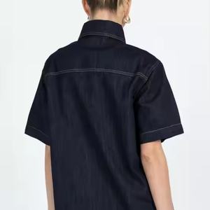 ชุดเซ็ตยีนส์แฟชั่นสำหรับผู้หญิง ดีไซน์ใหม่ คุณภาพสูง เสื้อเชิ้ตยีนส์ปกคอปกแบบลำลอง กางเกงยีนส์ขาสั้นทรงลำลอง ล้างสีแบบแอซิดวอช เหมาะสำหรับฤดูร้อน - Product Image 3