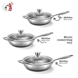 Panela <span class=keywords><strong>Wok</strong></span> Antiaderente de Aço Inoxidável Triplo Revestimento 18/8 Grau Alimentício com Fundo Favo de Mel, Tampa de Vidro e Compatível com Indução – Oferta Imperdível - Product Image 2