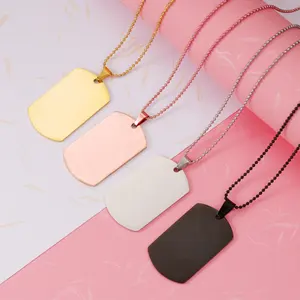 Custom Named Logo Engraved Brand Pendant Multiple Colors Dog Tags Stainless Steel Chain Necklace