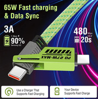 Câble de charge rapide USB-C 65W haute vitesse, tressé en nylon, alliage de zinc, compatible PD 27W, 4-en-1 pour téléphones portables et ordinateurs