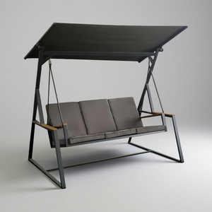 Columpio de porche con dosel ajustable de 3 asientos con soporte y cojín extraíble para jardín, patio trasero y tumbona junto a la piscina - Product Image 1
