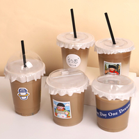 Gobelets en plastique PP jetables personnalisés avec couvercles 98 mm 13,5 oz 16,5 oz 400 ml 500 ml transparents avec logo imprimé, conception gratuite