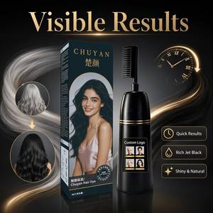 Tinte para el Cabello Negro Intenso OEM, Crema Herbal con Aplicador de Cepillo y Peine, Cobertura Instantánea - Product Image 1