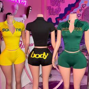 Setelan Olahraga Wanita Model Y2K dengan Logo Custom, Skinny Fit, 2-Piece, Jaket Zip Pendek dan Celana Pendek untuk Gym, Workout, dan Yoga - Product Image 1