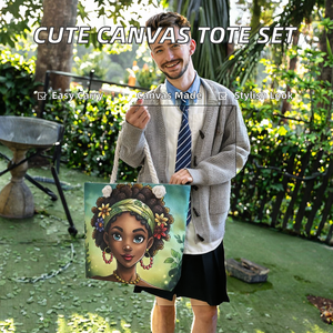 2 Bolsas de Mano Casuales de Lona con Estampado Digital Completo, Lindas Bolsas con Diseño de Chicas Africanas Negras y Patrón de Dulces, con Cierre, Portátiles, para Mujer - Product Image 2