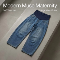 Nouveau Jean de Maternité Femme 2026 en Denim Délavé Rétro, Respirant, Taille Haute, Coupe Droite Ample Décontractée, avec Soutien Ventre Complet et Effet Amincissant