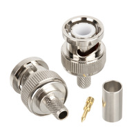 Conector Coaxial RF BNC de Ángulo Recto, Macho y Hembra, Adaptador de Crimpado de 50/75 Ohmios, Baja Pérdida, Cobre Puro Niquelado para Antena RG58