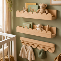 Étagère Murale Multifonctionnelle en Bois Naturel Brut à Trois Niveaux pour Chambre d'Enfant et Salon, Crochets Arrondis Anti-Chute, Flottante et Gain de Place