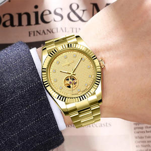 Reloj Automático de Lujo para Hombre MIGE, Esfera Esqueleto con Diamantes en Oro de 24K, Correa de Acero Inoxidable, Resistente al Agua, Reloj de Pulsera para Negocios - Product Image 4