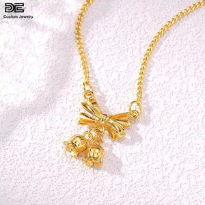 DE cadeau de Noël Bowknot <span class=keywords><strong>Bet</strong></span> Design femmes plaine 925 pendentif en argent Sterling plaqué or chaîne à maillons pour cadeau de fiançailles - Product Image 1