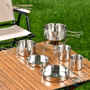 Ensemble de casseroles de camping en acier inoxydable, poli miroir, portable, pliable, 1-2L, design minimaliste - Product Image 5