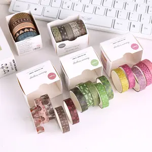 5 pcs/pack Aesthetic washi Tape Set for school Decorative Tapes for Scrapbook Supplies Diary Adhesive Masking Tape stationery