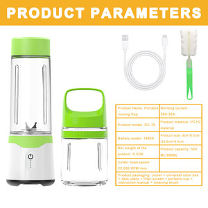เครื่องปั่นน้ำผลไม้พกพา 500 มล. + 350 มล. ชาร์จผ่าน USB ใช้แบตเตอรี่ พร้อมใบมีดสแตนเลส สำหรับเดินทาง OEM - Product Image 6