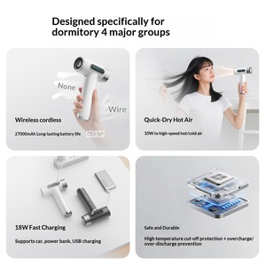Secador de Pelo Inalámbrico USB de Alta Velocidad Súper Portátil de 27000 mAh, Plegable e Iónico, Aire Frío/Caliente, 300 W de Potencia para Uso Doméstico - Product Image 3
