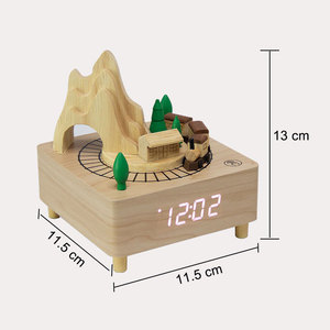 Emaf Tùy Chỉnh Thương Hiệu Quà Tặng Cạnh Giường Gỗ Kỹ Thuật Số Điện Tử Laser Khắc Xoay Train Bàn Âm Nhạc Hộp Bảng Đồng Hồ Báo Thức - Product Image 6