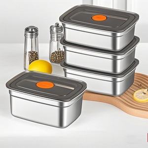 ภาชนะเก็บอาหารสแตนเลสทรงสี่เหลี่ยมพร้อมฝาปิดสำหรับตู้เย็น ตู้แช่แข็ง กล่องอาหารกลางวันสำหรับเดินทาง - Product Image 3