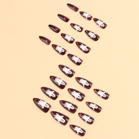 Faux ongles Halloween à presser, style vampire sombre, longs, en amande, amovibles, motif fantôme sanglant bordeaux