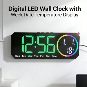 Smart Modern Digital Colorful LED <strong>Large</strong> Desk Alarm <strong>Wall</strong> <strong>Clock</strong> Calendar Date Week Display Temperature Home Office Table Bedroom - Product Image 2