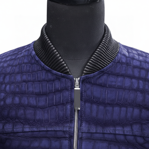 Veste en toile de peau de vache exotique unisexe bleu foncé violet écologique style bombardier chauffant luxe col rond imperméable hiver - Product Image 1