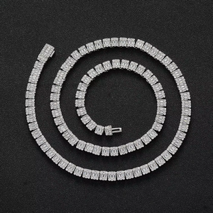 5Mm Ladder Zircon Tennis <b>Chain</b>, Men's Rock Sugar Hip-hop Necklace, Simple Box Buckle, Snap Buckle. Tanjing Fashion - Product Image 1