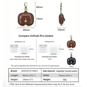 Funda Protectora de Cuero Genuino para Auriculares, Resistente a Caídas y Golpes, con Gancho para AirPods - Product Image 6
