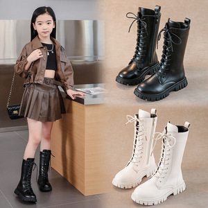 Nouvelles bottes hautes taille 27-37, style britannique, bottes princesse en cuir PU pour petite fille - Product Image 2