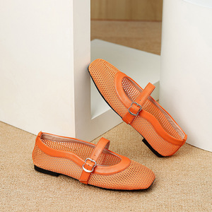 Nouvelles sandales respirantes en maille 2026, style ballerine à bride unique, chaussures plates Mary Jane évidées à bout carré - Product Image 4