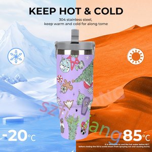 Vaso de paja con tapa de diseño navideño de dibujos animados morados con asa, tazas de doble pared de viaje de acero inoxidable para coche - Product Image 4